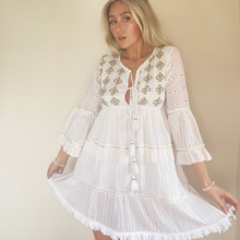 Load image into Gallery viewer, IBIZA PINSTRIPE TASSLE DRESS